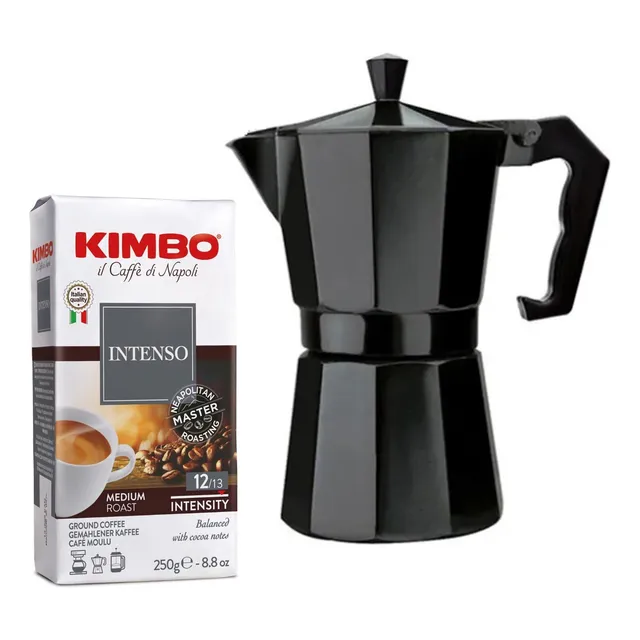 Café Molido Kimbo Intenso   + Cafetera Moka Italiana 6 Tazas