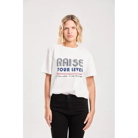Remera Manga Corta Oversize De Jersey, Off White Koxis Mujer