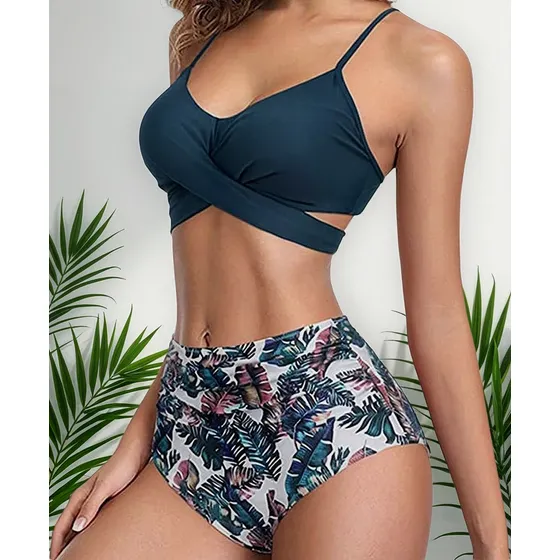Bikini Mallas Tiro Alto 2 Piezas Push Up Cruzado Uniteduy 