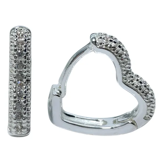 Aros Argolla De Acero Blanco Con Forma De Corazon Y Cristal