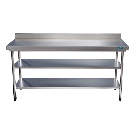 Mesa Bancada Aço Inox C/ Espelho E 2 Prateleiras 180x60x85