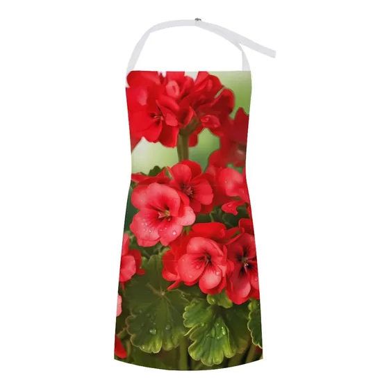 Delantal Cocina Geranio Rojo Bolsillo Impermeable Ajustable