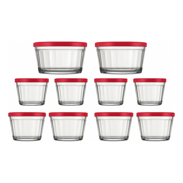 Conjunto De Tigelas Copo Americano Com Tampa De Plástico Vermelha - 10 Peças Conjunto De Tigelas Copo Americano Com Tampa De Plástico Vermelha - 10 Peças