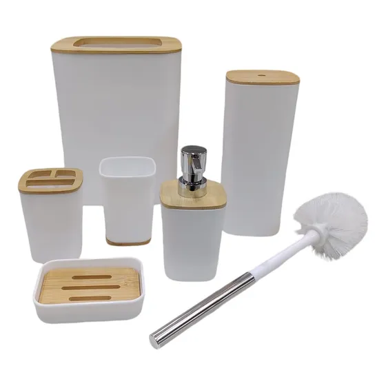 Set Baño X 6 Cesto Dispenser Jabonera Vaso Escobilla Blanco