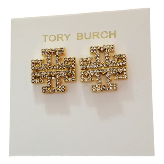 Aretes Tory Burch Logo Lineal Con Cristales