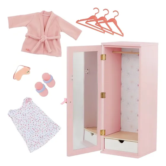 Set De Closet Armario Con Bata Para Muñeca 08 Piezas Color Multicolor