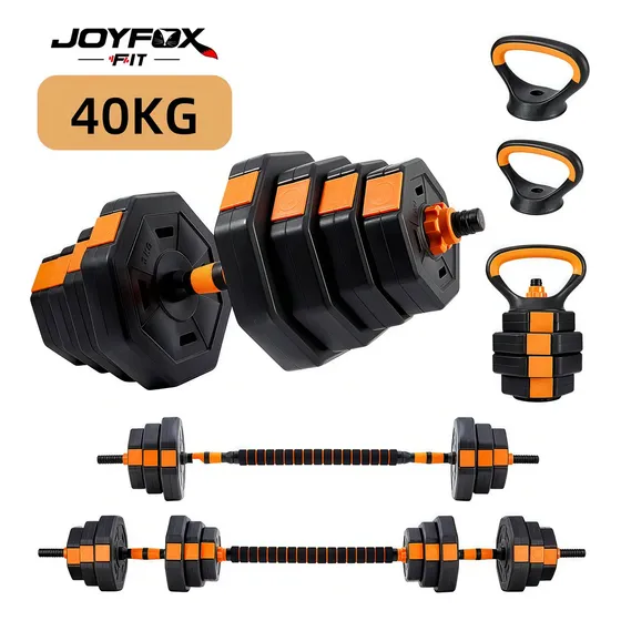 Halteres Barra Anilha Kit Academia 40kg Ajustáveis Dumbell Design Octogonal Anti-Rolamento Kettlebell Joyfox Fitness