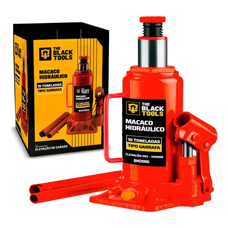 Macaco Hidraulico Garrafa 10 Toneladas Elevação Veículos Caminhão Bhg1000 The Black Tools