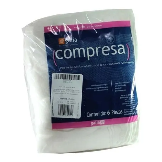 Compresa Para Vientre De Algodón No Estéril C/6 Pz Con Trama