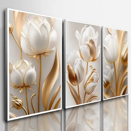 Quadros Decorativos Sala Flores Tulipas Brancas Gold Flor 4k Flores Branco