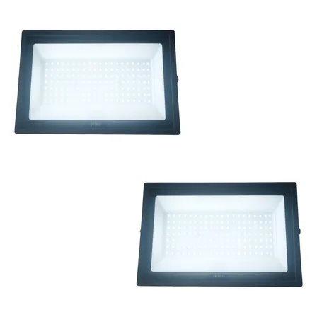 Kit 2 Refletor Led 3000w Externo Prova D'água 6500k Bivolt 127/220v Preto Branco-frio