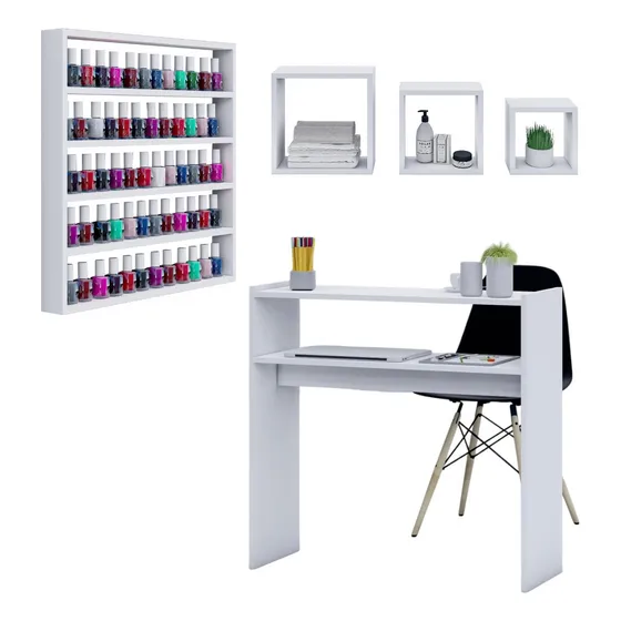 Kit Mesa Manicure + Expositor Porta Esmaltes + 3 Nichos Top
