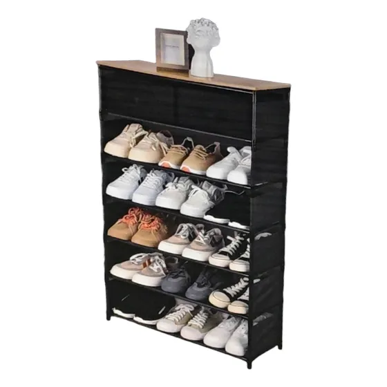 Zapatera Moderna Tela 6 Niveles C/ 2 Gavetas Y Repisa Madera