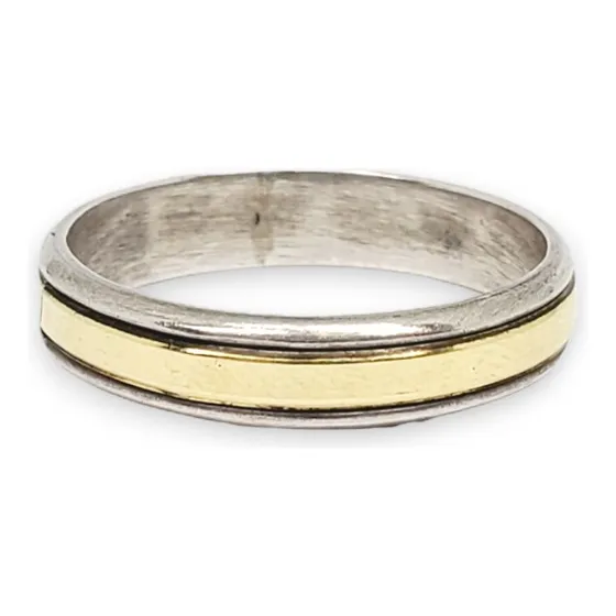 Anillo Plata Y Oro Cinta Alianza