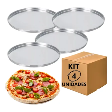 Kit 4 Forma Pizza Alumínio 35cm Assadeira Redonda Com Borda Alumínio
