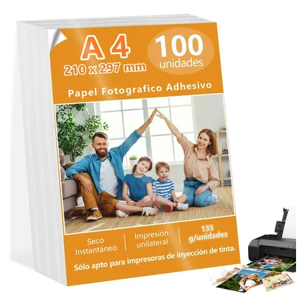 Papel Fotográfico Adhesivo Brillante Carta De 135gr 100 Hojas Para Impresión Inkjet Blanco