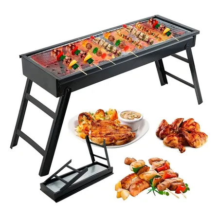 Parrilla De Carbón Portátil Plegable Acero Inoxidable Color Negro