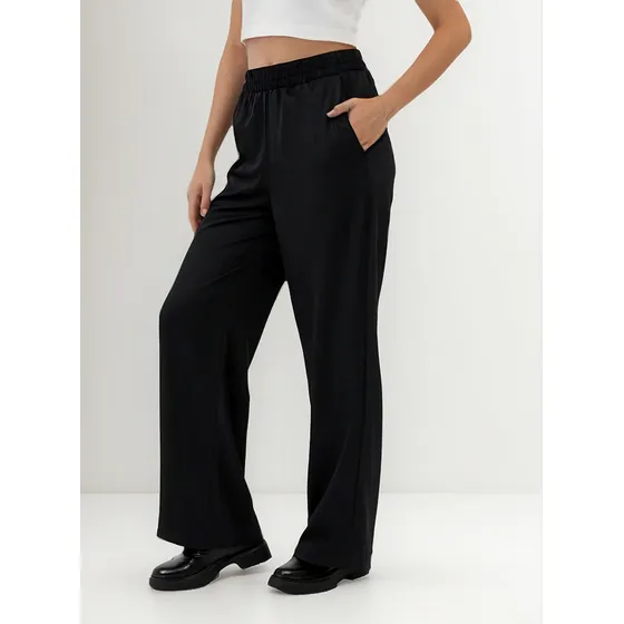 Pantalon Recto Ancho De Modal Con Elastico En Cintura Talles