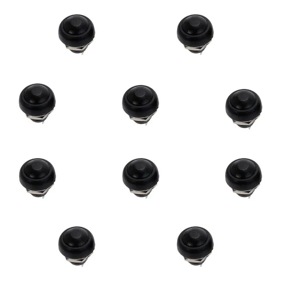 10 Piezas - Pbs-33b Mini Push Button Boton Contra Agua 12mm Color Negro