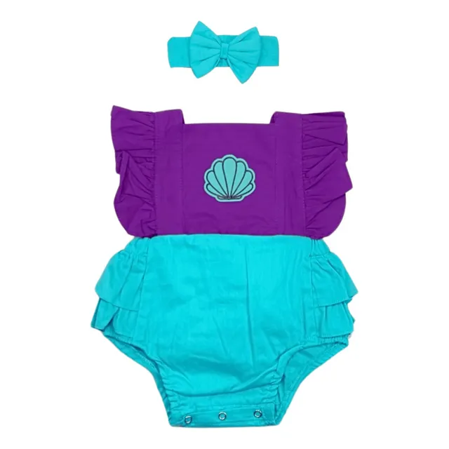 Romper Jardineira Ariel Pequena Sereia Com Faixa Mesversário