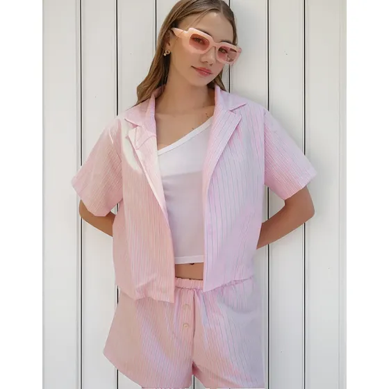 Camisa Selene Nano Mujer Casual Poplin Corta Rayas