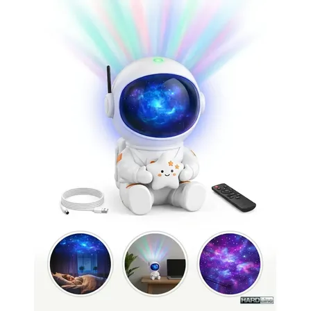 Luminária Astronauta Projetor Led Infantil Galáxia Estrela Branco Robo Robozinho Luz Colorida Céu Teto Abajur De Mesa... 127/220v