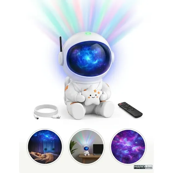 Luminária de Mesa Astronauta LED Hardline com Projetor de Galáxia e Estrelas, para Quarto