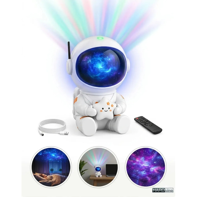 Luminária Astronauta Projetor Led Infantil Galáxia Estrela Branco Robo Robozinho Luz Color...