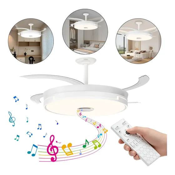 Ventilador De Teto Retratil Controle 4 Pas Remoto Com Música