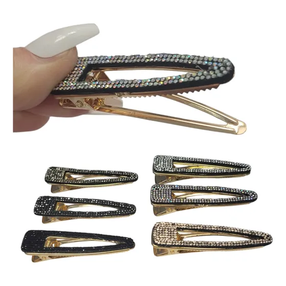 Kit 6 Presilha Cabelo Tic Tac Metal Dourado Strass Festa