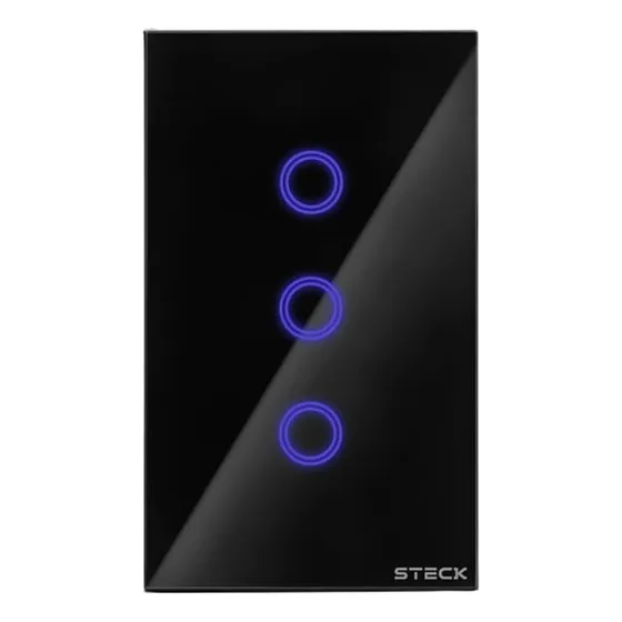 Conjunto Montado Interruptor 4x2 Touch Inteligente 3 Módulos Wi-fi Preto Smarteck Steck