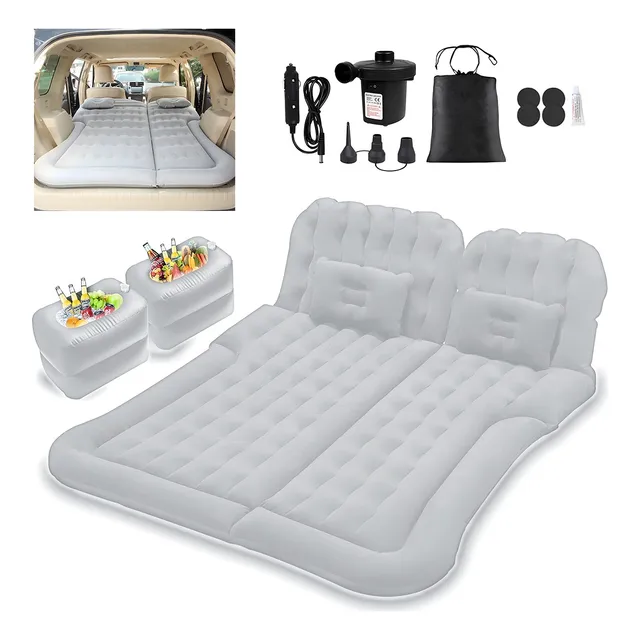 Colchon Inflable Con Compresor 12v Y 2 Almohadas Para Auto