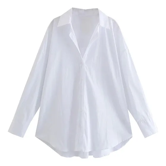 Nueva Camisa Básica De Seda Abotonada Con Cuello Vuelto Para