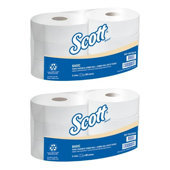 Papel Higiénico Jumbo Scott® Basic 500 Metros ( 12 Rollos )