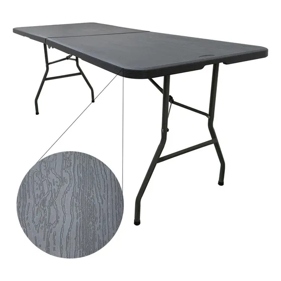 Mesa Plegable Tipo Madera 1.80m Plastico Resistente Exterior Color Negro