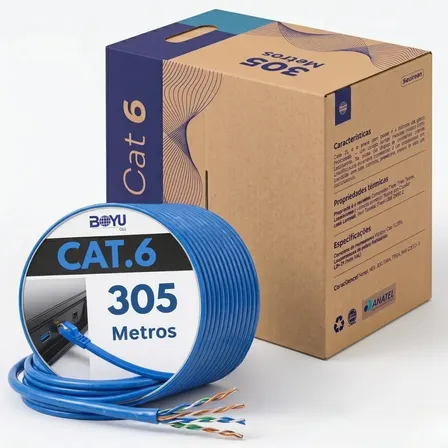 Cabo De Rede Internet 305m 305 Metros Cat6 Azul Giga Lan Ethernet Boyu Cell Boyu