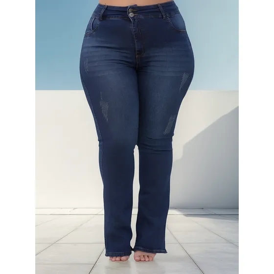 Calça Jeans Feminina Plus Size Flare Alta.
