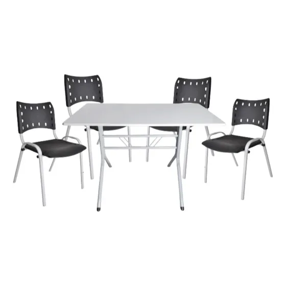 Jogo Mesa 120x70 Branco Salão Festas C/ 4 Cadeiras Iso Cor Preto Desenho Do Tecido Das Cadeiras Liso
