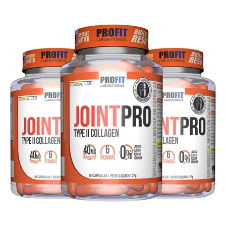 3x Suplemento Joint Pro Type Ii Collagen 60 Caps - Profit Sabor Sem Sabor