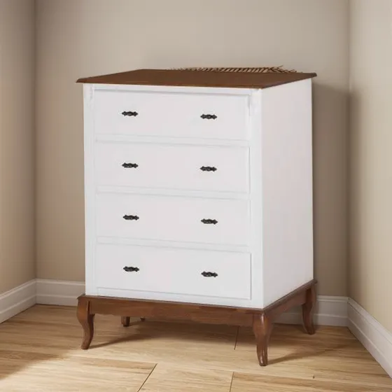 Cômoda 116cm 4 Gavetas Madeira Forte Mava Branco Fosco