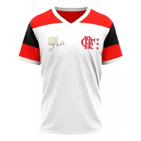 Camiseta Braziline Flamengo Zico Retro Masculino -  Branco