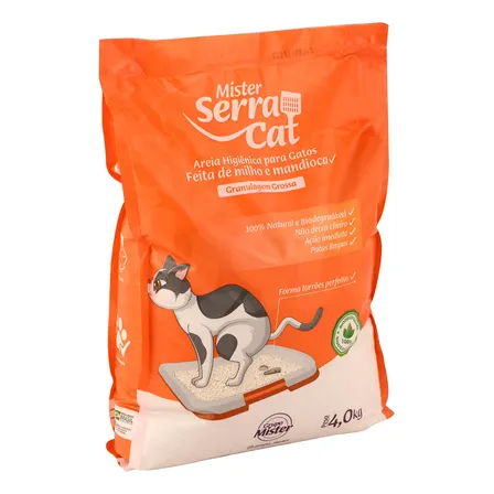 Areia Sanitária Mister Serra Cat Grossa Mandioca Milho 4kg