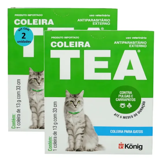 Kit Coleira Tea 327 Gatos König 13g C/ 33cm Com 2 Unidades