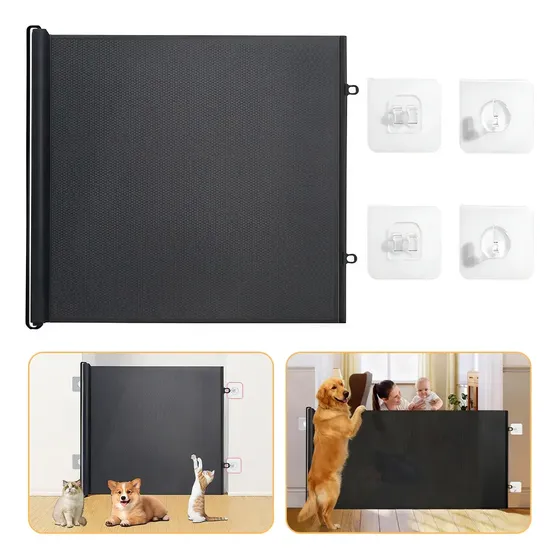 Puerta De Seguridad Retráctil Para Bebés Expandible 78x130cm Negro