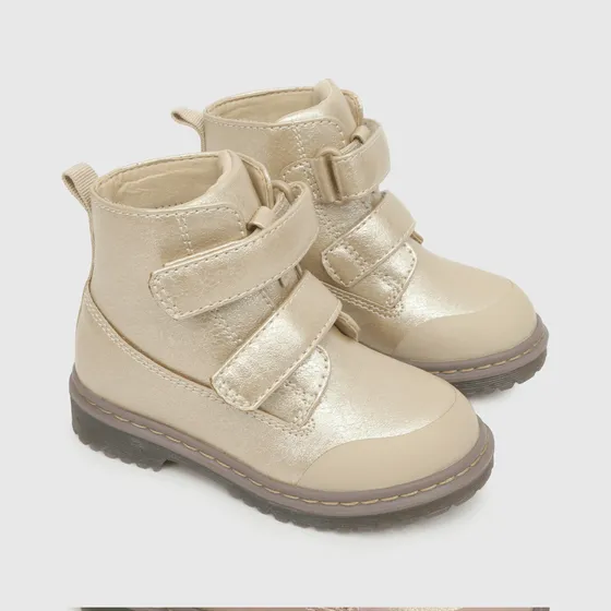 Botin De Niña Metalizado Con Velcros Beige Colloky