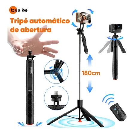 Basike Pop-up Automático Tripé Celular Universal Estável 360° Para Celularcâmeravlog E Gopro Tripé Celular Profissional Universal,bastão Selfie Com Controle Remoto Bluetooth Preto
