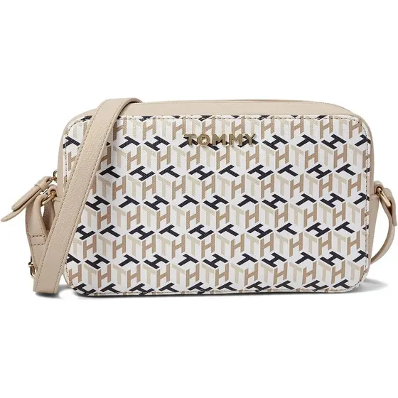 Cartera Bandolero Tommy Hilfiger Blanca Con Letras Beige Neg