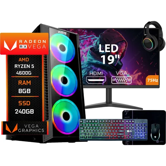 Pc Gamer Completo Ninja Amd Ryzen 5, 8gb Ddr4, Ssd 240gb