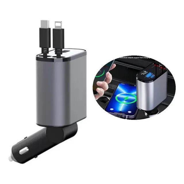 Cargador Coche Retráctil Carga Rápida Adaptador
