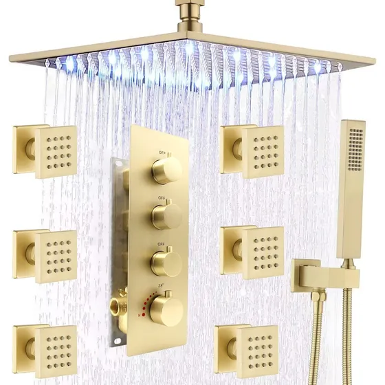 Enga Sistema Ducha Led Lujo Cabezal Lluvia 16  Spray Juego